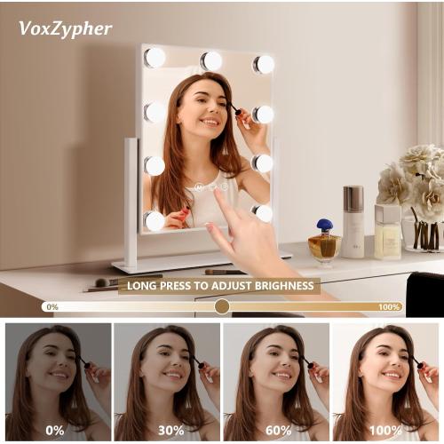 WHITE Hollywood Vanity Makeup Mirror with Lights - 9 LED Bulbs, Touch Control, 3 Colors Light, 360° Rotation, Light Up Vanity Mirror for Dressing Room & Bedroom