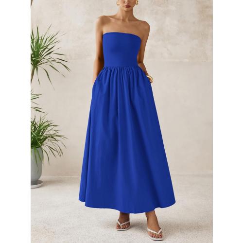 Size S PRETTYGARDEN Women 2025 Summer Elegant Strapless Maxi Dress Tube Top Dress A Line Flowy Long Wedding Party Cocktail Dresses
