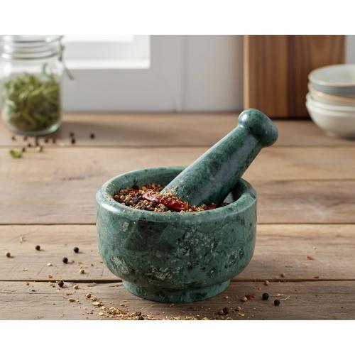 5 Diameter Natural Stone Mortar and Pestle Set as Spice Grinder, Medicine Masher - Okhli & Musal (Green)