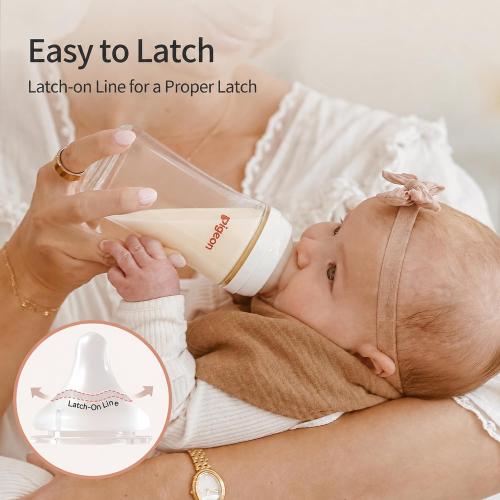 Pigeon Silicone Nipple (LL) with Latch-On Line, 9  Months, 4 Count