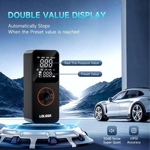 Tire Inflator Portable Air Compressor-Air Pump 20000mAh & 150PSI Cordless Electric for Car, Motorcycle, Bike, Ball, with Tire Gauge Pressure, Dual-Use Type (Black)