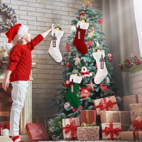 XIMISHOP 4PACK Christmas Stockings,18Inches Large Cable Knitted Stocking Personalized Xmas Hanging Stocking Decorations with for Holiday Christmas Party Family Decor(Green Red White