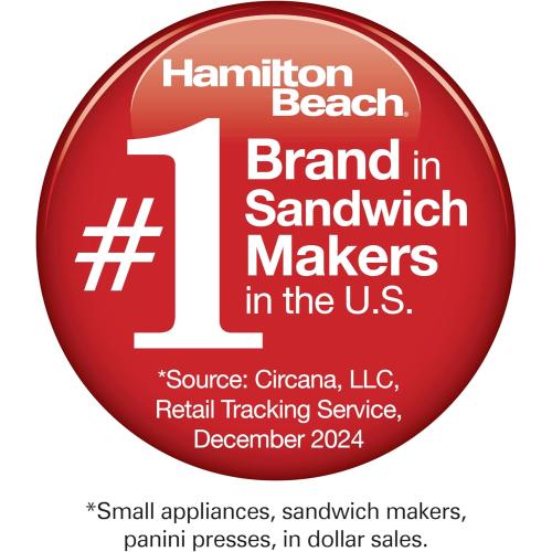 Hamilton Beach Dual Breakfast Sandwich Maker with Timer, Ready in 5 Minutes, Removable Dishwasher Safe PFAS-Free Non-Stick Egg Cooker Ring, Silver (25490MNA)