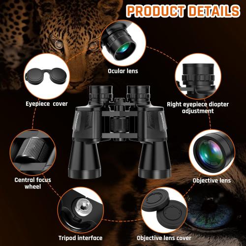 20x50 High Power Binoculars for Adults with Low Light Night Vision,Military Compact HD Professional/Daily Waterproof Binoculars for Bird Watching Hunting/Traveling/Outdoor