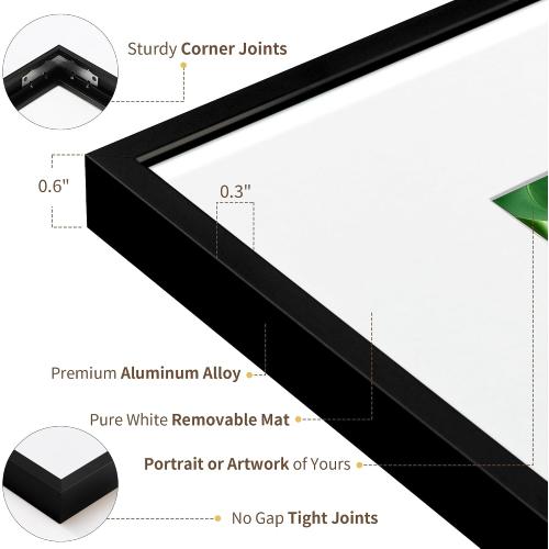 ZLG Black 5x7 Frame, Premium 5x7 Metal Frame Matted to 4x6, 5x7 Picture Frame, High Definition Plexiglass, Wall Hook Included, Set of 1