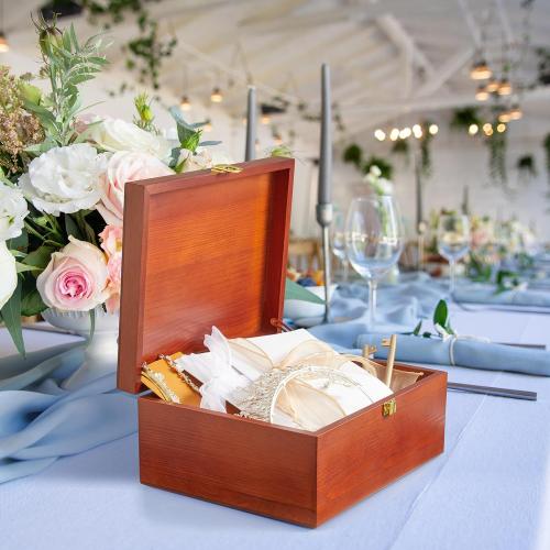 DRASTAR Large Wooden Keepsake Memory Box, Decorative Storage Box with Hinged Lid, Jewelry Gift Box with Lids, Brown