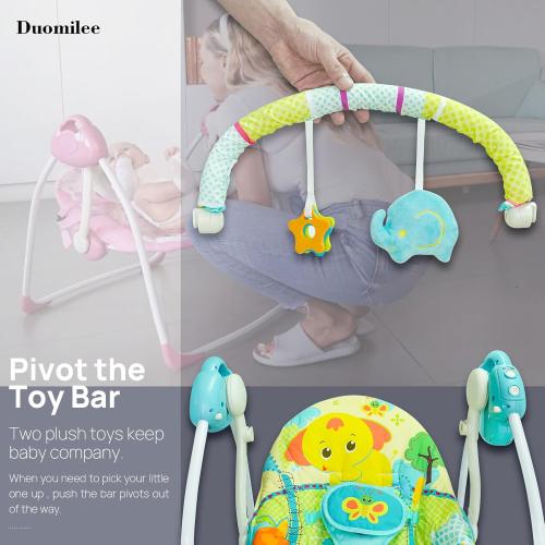 Blue Portable Baby Swings for Infants to Toddler, Compact Automatic Baby Swing with Music, Soothing Baby Swing with Adaptable Speed, Cute Elephant Swing for Baby, 6-25 lbs 0-9 Months
