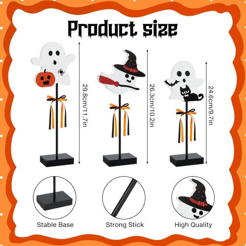 3 Pcs Halloween Wooden Table Decor Wooden Ghost Sign Set Tiered Tray Tall Standing Centerpieces for Home Party Indoor Decor