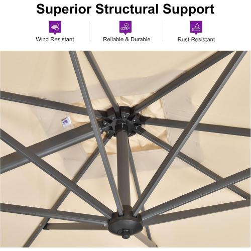 PURPLE LEAF Patio Umbrella with Base Outdoor 10' x 10' 360° Rotation Beige | One-Hand Adjustment, Withstand Winds, Steady frame in gusts, Smooth 360° Rotation, Rock Solid Stability, 30-Minute Setup