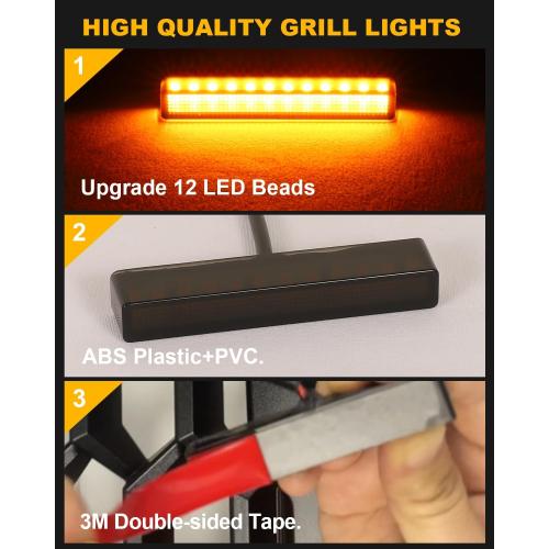 LED Grill Lights for Dodge Ram 2025 2024-2019 Grille Raptor Lights Ram 1500 2500 3500 Accessories Front Grille Trims,4pcs (Yellow)