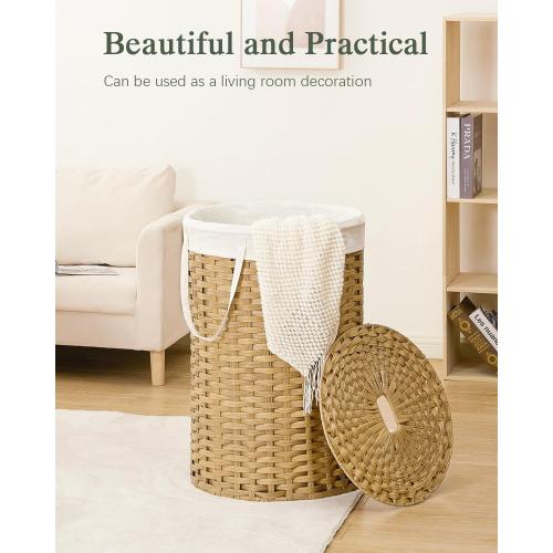 SETVSON Large Laundry Hamper Laundry Basket Round 34.3 Gal (130 L) Handwoven Wicker Laundry Baskets Rattan Laundry Basket with Laundry Bag Handles 2 Mesh Bags for Living Room Bedroom Natural