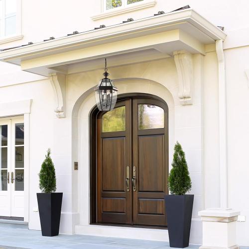 Large Outdoor Pendant Light Fixture 3-Light, 20in Modern Bronze Outdoor Chandelier Hanging Porch Light, Metal Exterior Ceiling Mount Hanging Lantern with Clear Glass for Front Door, Entrance, Gazebo