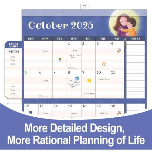 SUNEE Family Wall Calendar 2026 Magnetic Fridge Calendar 15 Months, Oct. 2025 to Dec. 2026, Moms Calendar 2025-2026 Wall Calendar, Family Organizer Sticks to Refrigerator - over 300 Stickers