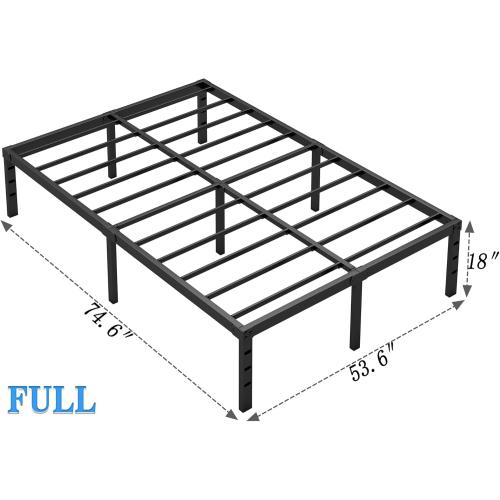 Metal Bed Frame,Full Size Bed Frame with Storage Space,Heavy Duty Sturdy Mattress Foundation,Easy Assembly,No Box Spring Needed, Black,18 Inch,Full