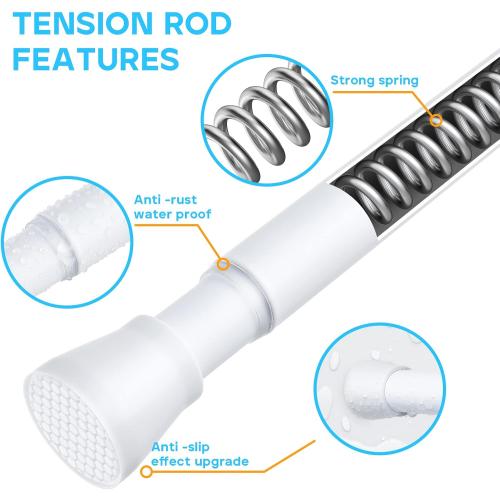 White Tension Curtain Rod for Windows 28 to 48 inch, Adjustable Expandable Pressure Spring Curtain Rod No Drilling, 7/8 Curtain Rod for Bedroom Doorway Closet Door