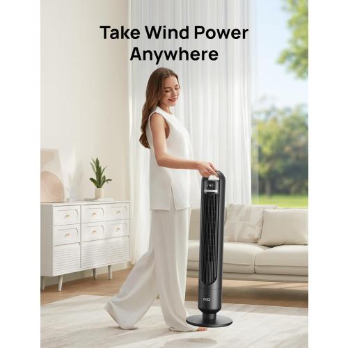 Dreo Tower Fan for Bedroom, 90° Oscillating Standing Fans for Room with 4 Speeds, 3 Modes, 28dB Quiet for Sleep, 25ft/s Velocity, 8H Timer, Remote, Living Room, Office, Home, Black, TF117