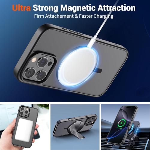 SUPFINE Magnetic for iPhone 16 Pro Max Case (Compatible with MagSafe) (Military Grade Drop Protection) Translucent Matte Shockproof Phone Cover, Black