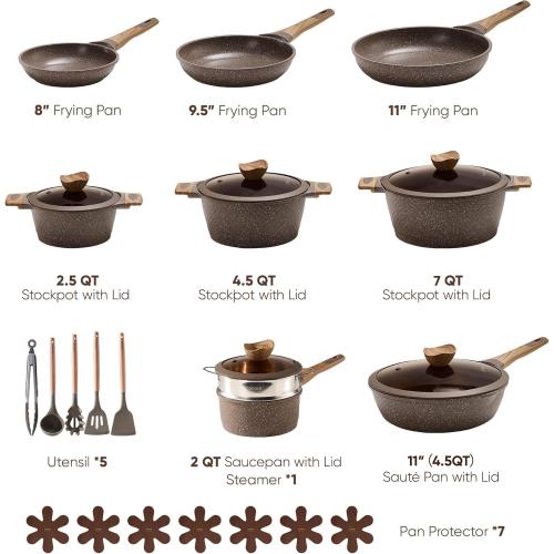 CAROTE 26pcs Pots and Pans Set, Nonstick Cookware Sets | Induction Kitchen Cooking Set, Special Texture Design, Ultra Durable, Easy Food Release, Even Heating, with Frying Pans Set