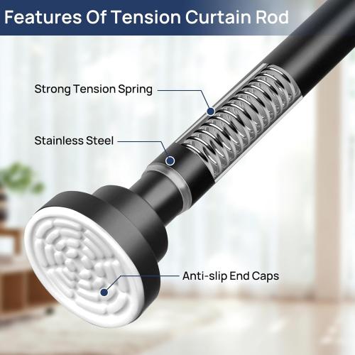 ENJOYBASICS 2 Pack Adjustable Spring Tension Curtain Rods 32 to 66 Inches, Stainless Steel Matte Black Shower Rod No Drilling for Window, Bathroom, Closet, Room Divider, 7/8 Diameter