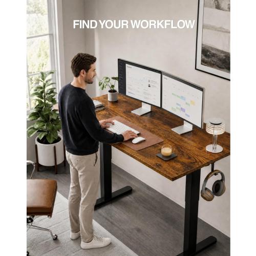 Acrolix Electric Standing Desk, Height Adjustable Home Office Desk with Memory Presets & Cable Management,Rustic Brown Sit Stand Desk for Work from Home, Ergonomic Computer Desk (48 x 24)