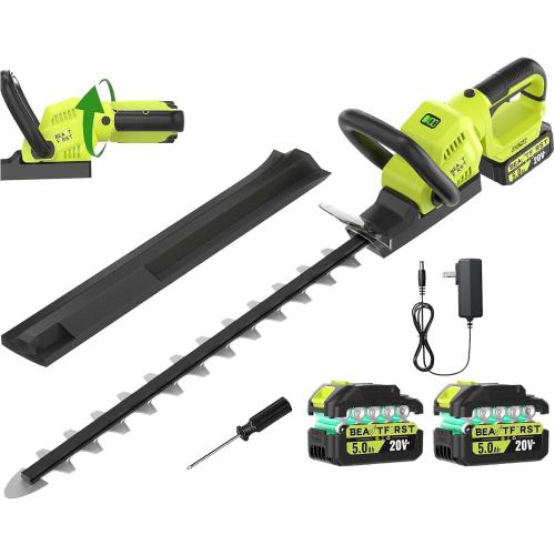 22-Inch Hedge Trimmer Cordless with 2x5.0Ah Battery & Charger, 20V Handheld Electric Tree Grass Trimmer with Rotatable Handle & Dual-Action Blade, Bush Shear Grass Cutter for Shrub Trimming, Garden
