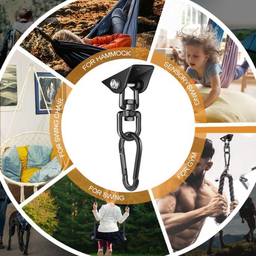 Porch Swing Hanging Kit, 360°Rotating 1200 lb Capacity Hanger for Porch Swing, Hammocks, Swing Chair (2 Pack)