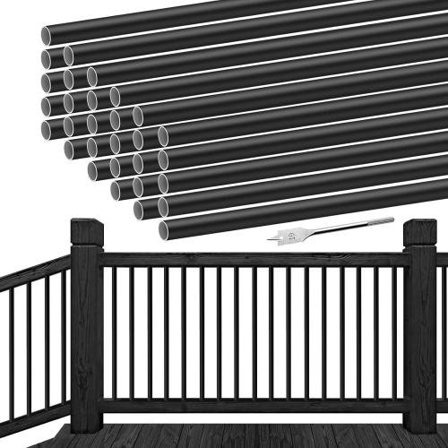 30 Pack Black Metal Balusters for Deck 26 inch, Black Metal Deck Spindles 3/4, Aluminum Railing Baluster Round Tube with Drill Bit for outdoor stairs