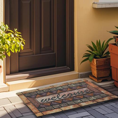 Door Mat Welcome Mat, Heavy Duty Door Mat 17.7 x 29.5 Inch Front Door Rug Doormat for Outdoor Entrance Home Non-Slip Rubber Rug for Front Door, Outside, Entryway, Patio (Brown Welcome)