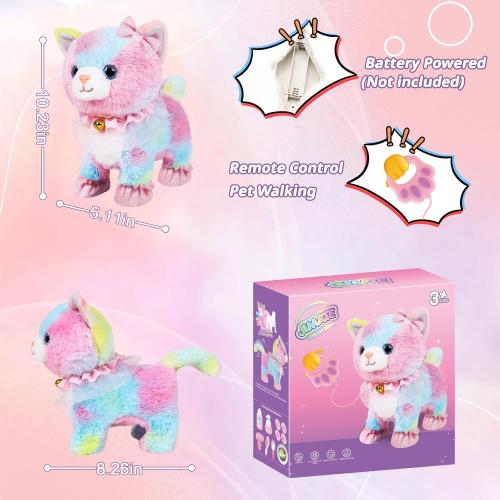 WHITE CAT Interactive Electronic Plush Toy Walking and Barking Robot Cat Plush Cat Remote Control Kitten for Girls
