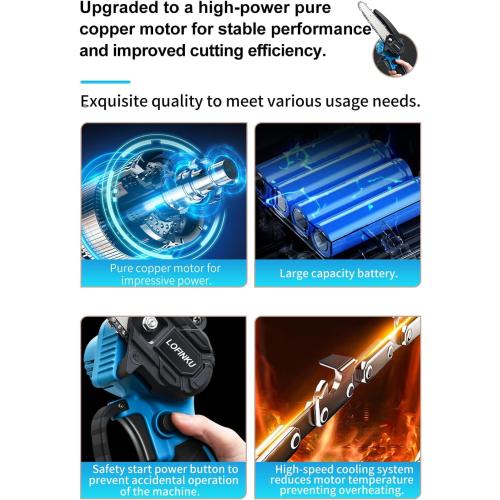 2-in-1 Cordless Pole Saw & Mini Chainsaw for Tree Trimming & Yard Work, Adjustable Pole 1.94–2.45m, 2 Batteries, Pure Copper Motor, Lightweight Design, Blue – Ideal for Homeowners & Gardeners