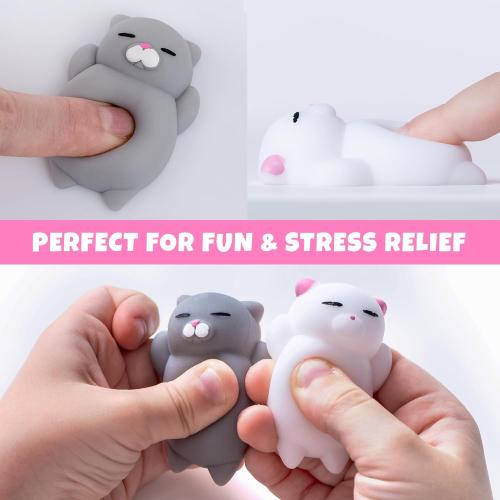 Nutty Toys Squishy Cat Set - 2 Soft Silicone Kawaii Kitties, Top Stress Relief Toy 2026 Unique Gifts for Teens Kids Women Men Adults Best Teenage Girls Teen Boy Tween Valentines Day, Easter Gift Idea