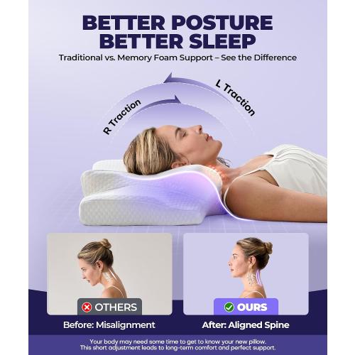 Sleep Doctor Approved Cervical Neck Pillow for Sleeping, Ergonomic Contour Side Sleeper Pillows for Adults, Cooling Orthopedic Pillow for Pain Relief Support, Memory Foam Pillows Back Stomach Sleepers