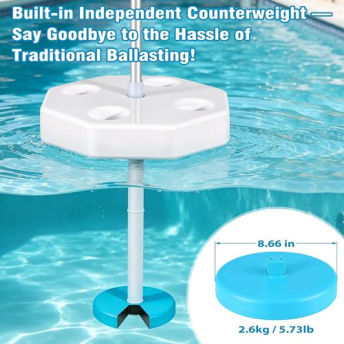 Floating Pool Umbrella with Weighted Base, Rust-Proof Aluminum Pole | Blocks Up to 98% of Harmful UV Rays, Features Removable Polygon Floating Table, Ideal for Pools, Beaches & Outdoor Lakes
