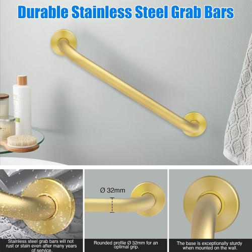 ROTHLEY 18 Inch Grab Bar for Bathtubs and Showers: Stainless Steel Shower Grab Bar Wall Mounted Shower Handle with Concealed Screws Anti Slip Saft Handle for Elderly Seniors (Brass)