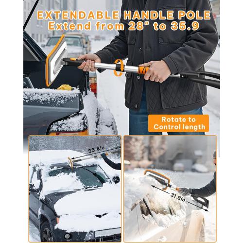 helloleiboo 39.8 Snow Brush for Car Extendable Snow Broom Detachable Ice Scrapers with 12-Inch 180° Pivoting Brush Head for Car Truck SUV (Orange)