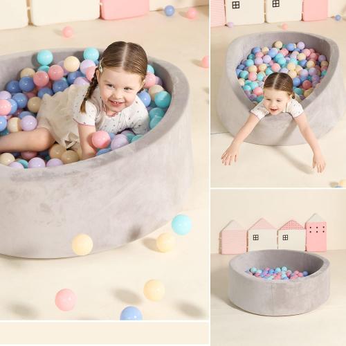 TRENDBOX Foam Ball Pit for Toddlers, 35x11 inch Soft Baby Ball Pit with Washable Velvet Cover (Balls not Included)- Grey
