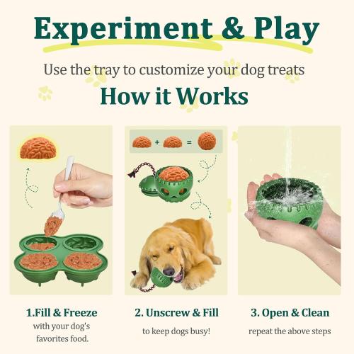 Frozen Treat Toy for Aggressive Chewer, Long-Lasting Interactive Dog Toy to Keep Pup Busy and Reduces Anxiety, DIY Fillable Rubber Treat Toy with Silicone Molds