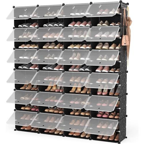 ROJASOP Shoe Storage Cabinet, 12-Tier Shoe Organizer 96 Pairs Extra Large Plastic Shoe Rack with Covers Portable Shoe Rack Organizer with Doors Big Shoe Rack for Closet Entryway Bedroom