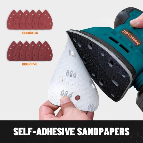 DOVAMAN DLS03A Detail Sander, 130W Palm Sander Tool, Dust Collection System, 12PCS Sandpaper, 12000RPM Compact Hand Sander for Wood Steel Surfaces