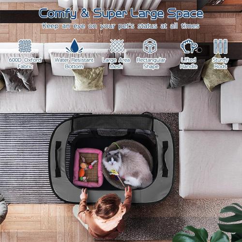 ROMANTIC BEAR Dog Playpen,Foldable Pet Puppy Cat Playpen,M(32x24x22) | Dog Crate with Upgrade Breathable Mesh and Durable 600D Oxford Cloth,Sturdy Dog Cage Indoor & Outdoor for Small Animals,Grey