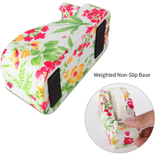 VIBRANZ-LAB Cute Tape Dispenser Desk Cute Home Office Desk Supplies Fun Desk Accessories Floral Tape Dispenser Cute Office Supplies for Women Desk Weighted Non-Skid Non-Slip Base Tape Dispensers