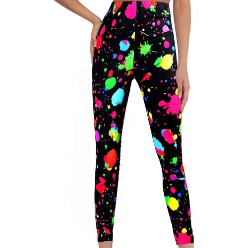 Size L Syhood 80s Legging for Women Neon Halloween High Waisted Neon Legging 4 Pcs Necklace 1980s Dress up Costume Accessory Set