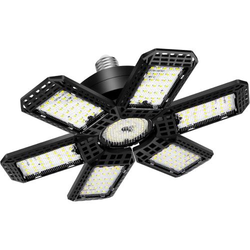 1 Pack Garage Lights, 28000LM Super Bright LED Shop Lights with 6 1 Deformable Panels, 6500K Garage Light Ceiling Led, E26/E27 Socket Screw in Bulb for Warehouse, Workshop, Basement, Attic