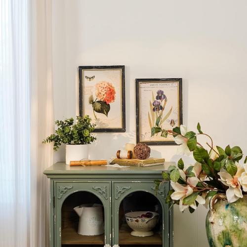 NIKKY HOME Vintage Botanical Wall Art Set of 2, Rustic Wooden Framed Floral Flower Plant Butterfly Pictures Prints Poster Decor for Bathroom Bedroom Living Room Kitchen Office, 13 x9 Inch