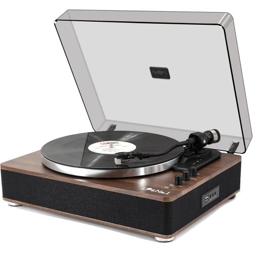 Color Brown and Black LP&No.1 Vinyl Record Player with Built-in Speakers, Vinyl Turntable with Magnetic Cartridge, Wireless,USB Recording and Playback,BT Out, Aux-in, Headphone Output,Auto Off, AT-3600L, 2-Speed Player