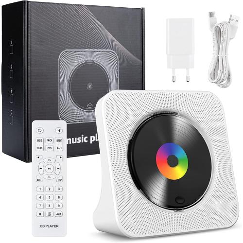 CD Player Portable Bluetooth Desktop CD Player for Home with Timer Built-in HiFi Speakers with LCD Screen Display Boombox FM Radio USB Type-c
