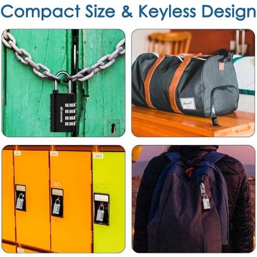 4 Pack Combination Lock, 4-Digit Padlock Keyless, Resettable Metal Luggage Locks, Weatherproof Alloy Travel Lock for Backpack, Gym, School, Locker, Fence, Gate, Hasp, Case, Black Silver-by GIVERARE