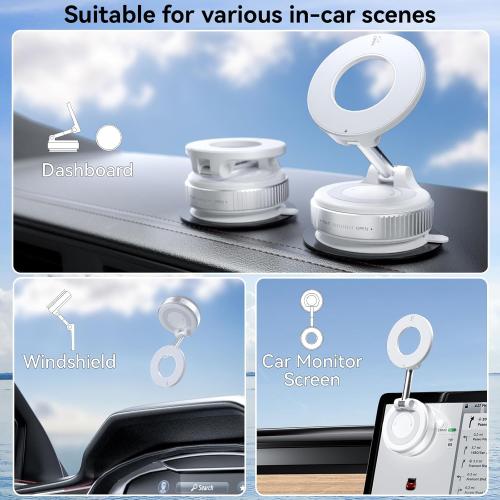 CloudValley Magnetic Car Phone Mount, [Compatible with MagSafe] 360° Adjustable Foldable Holder for Dashboard, 80LBS Suction & 2800gf Magnet, Car Accessories for iPhone 16 Pro Max 15 14, White