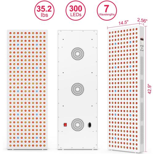 Red Light Therapy Full Body Panel, 480/630/660/810/830/850/1060nm 7 Wavelengths Blue Red Near Infrared Light Device with 300 Dual Chip Clinical Grade LEDs, Remote Control, Timer, BO-1500