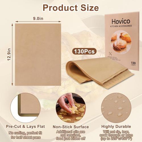 Hovico 130PCS Parchment Paper Baking Sheets, 9x13 Inch, Precut Non-Stick Parchment Sheets for Baking, Grilling, Air Fryer, Steaming, and More (Unbleached) - Perfect for BBQ, Picnic, Festival, Bread